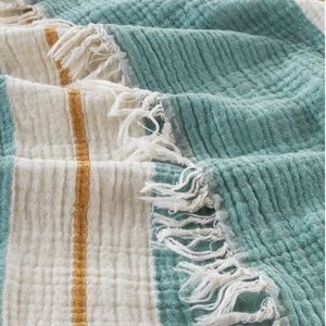 Sea Green & Golden Yellow Muslin XL 100% Organic Blanket Towel Soft XL